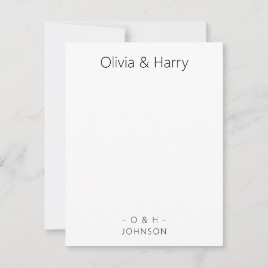 Monogram Minimalist Black White Wedding Note Card Notitiekaartje (Voorkant)