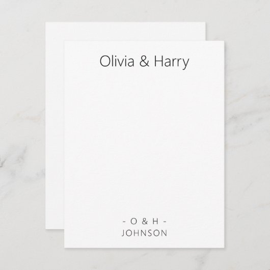 Monogram Minimalist Black White Wedding Note Card Notitiekaartje (Voorkant / Achterkant)