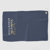 Monogram Minimalist Dusty Navy Blue Gold White Men Golfhanddoek (Horizontaal)