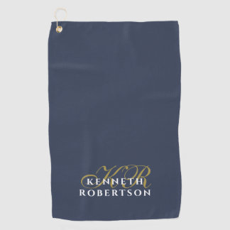 Monogram Minimalist Dusty Navy Blue Gold White Men Golfhanddoek