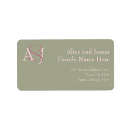 Monogram Minimalist Green Pink & Mauve Address Etiket
