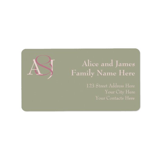 Monogram Minimalist Green Pink & Mauve Address Etiket (Voorkant)