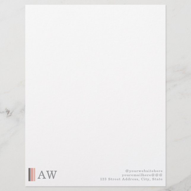 Monogram Minimalist Modern Pink, Grey & Rose Sand Briefhoofd (Voorkant)