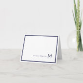 Monogram Minimalist Navy Blue Chic Border Notitiekaartje (Voorkant)