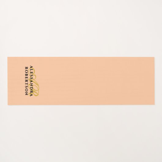 Monogram Minimalist Peach Gold Initials Black Chic Yogamat (Achterkant (horizontaal))