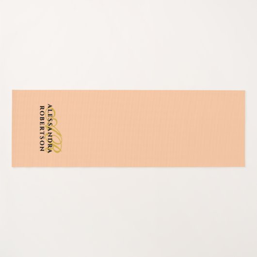 Monogram Minimalist Peach Gold Initials Black Chic Yogamat (Voorkant (horizontaal))