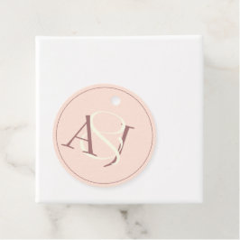 Monogram Minimalist Peachy Pink & Mauve Wedding Bedankjes Labels