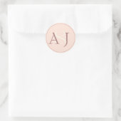 Monogram Minimalist Peachy Pink & Mauve Wedding Ronde Sticker (Tas)