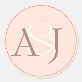 Monogram Minimalist Peachy Pink & Mauve Wedding Ronde Sticker