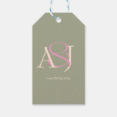 Monogram Minimalist Sage Green & Rose Pink Wedding Cadeaulabel (Voorkant)