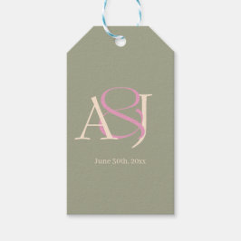 Monogram Minimalist Sage Green & Rose Pink Wedding Cadeaulabel