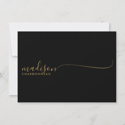 Monogram Minimalist Simple Gold Black Notitiekaartje (Voorkant)