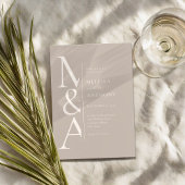 Monogram Minimalist Taupe Beige Modern Wedding Kaart