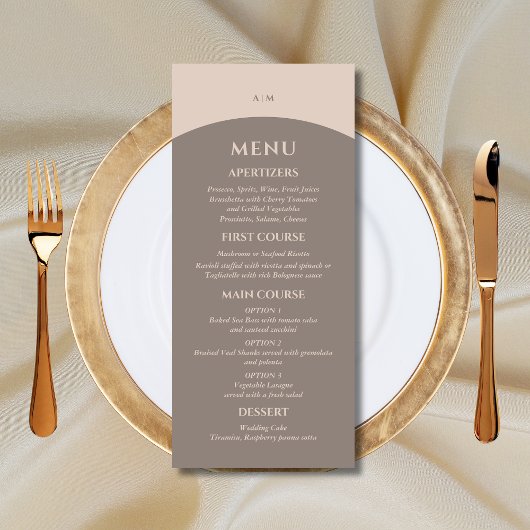 Monogram Minimalist Taupe Japandi bruiloft Menu
