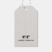 Monogram Minimalistic White Burlap Gray Typography Cadeaulabel (Voorkant)