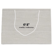 Monogram Minimalistic White Burlap Gray Typography Groot Cadeauzakje (Voorkant)