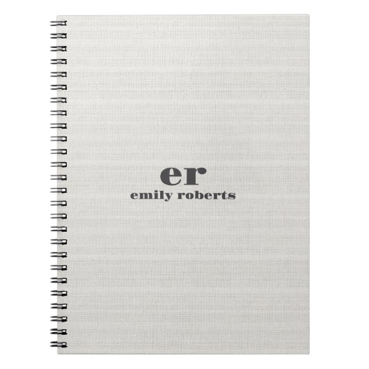 Monogram Minimalistic White Burlap Gray Typography Notitieboek (Voorkant)
