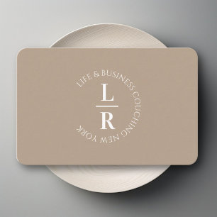 Monogram, minimalistisch beige bruin bedrijf visitekaartje