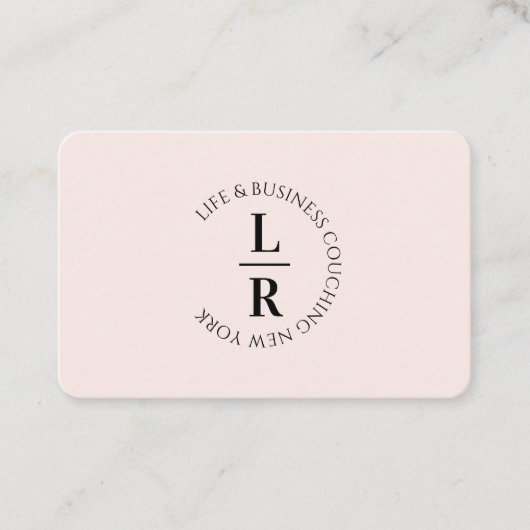 Monogram, minimalistisch beige roos business visitekaartje (Voorkant)