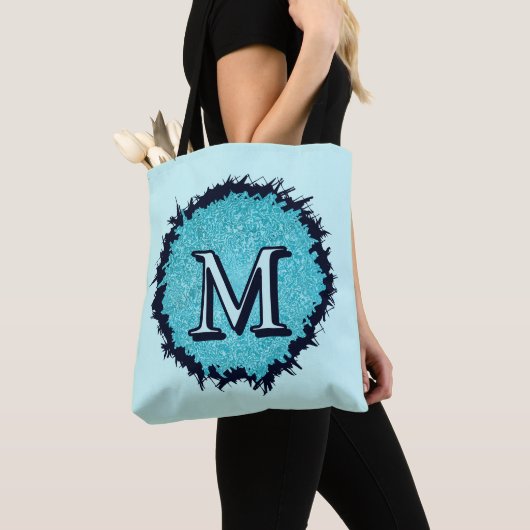 Monogram minimalistisch eenvoudig chic blauw abstr tote bag (Dichtbij)