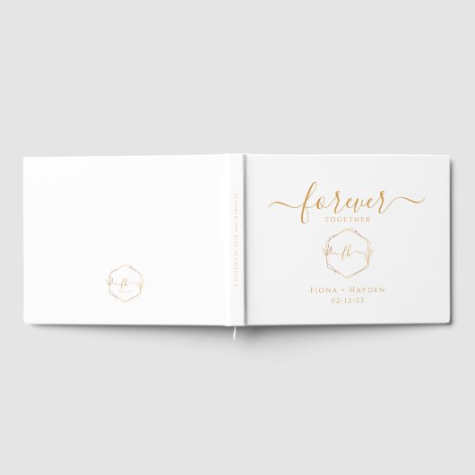 Monogram Minimalistisch Eenvoudig Goud en Wit Trou Gastenboek (Volledig)