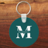 Monogram minimalistisch elegant Blauwgroen Sleutelhanger (Achterkant)