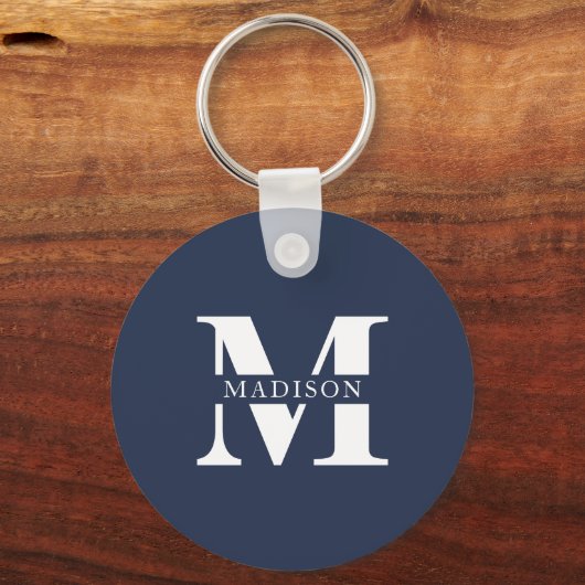 Monogram minimalistisch elegant marineblauw sleutelhanger (Voorkant)