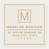 Monogram minimalistisch ivoor gekleurd terugkeerad vierkante sticker (Voorkant)