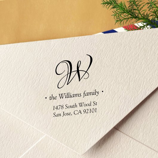 Monogram & minimalistisch kalligrafiemadres zelfinktende stempel