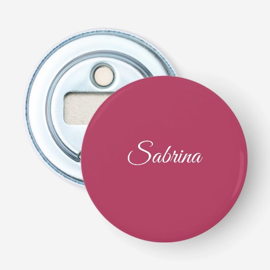 Monogram minimalistisch kersroze roze button flesopener (Voorkant)