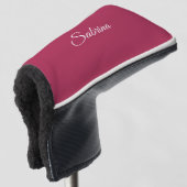 Monogram minimalistisch kersroze roze golfheadcover (3/4 voorkant)
