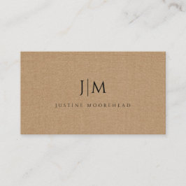 Monogram minimalistisch lichtbruin linnen effect visitekaartje