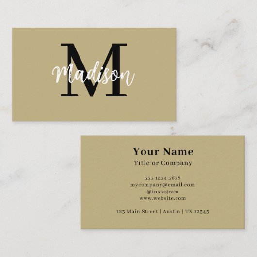 Monogram minimalistisch Modern Black en Tan Visitekaartje (Voorkant / Achterkant)