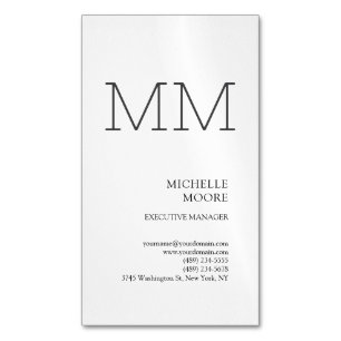 Monogram minimalistisch modern Gewoon wit Magnetisch Visitekaartje