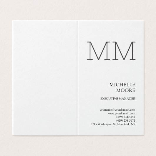 Monogram minimalistisch modern Gewoon wit Visitekaartje (Buitenkant ongevouwen)