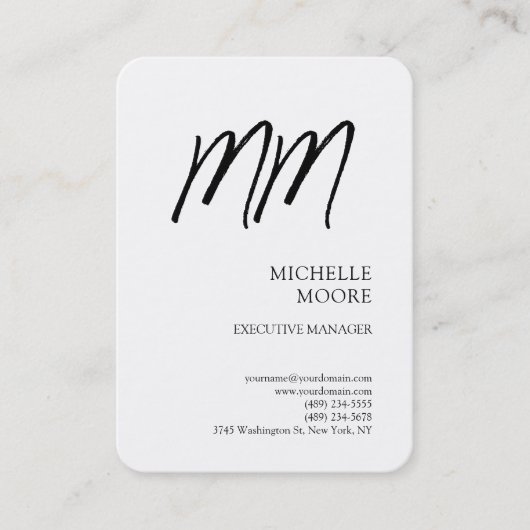 Monogram minimalistisch modern Gewoon wit Visitekaartje (Voorkant)