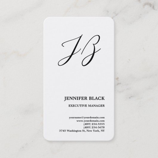 Monogram minimalistisch modern Gewoon wit Visitekaartje (Voorkant)