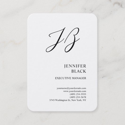 Monogram minimalistisch modern Gewoon wit Visitekaartje (Voorkant)
