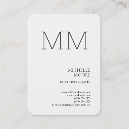 Monogram minimalistisch modern Gewoon wit Visitekaartje (Voorkant)