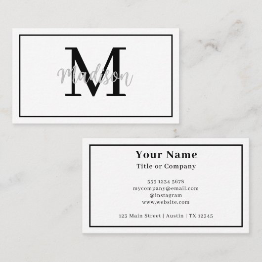 Monogram minimalistisch Modern White Visitekaartje (Voorkant / Achterkant)