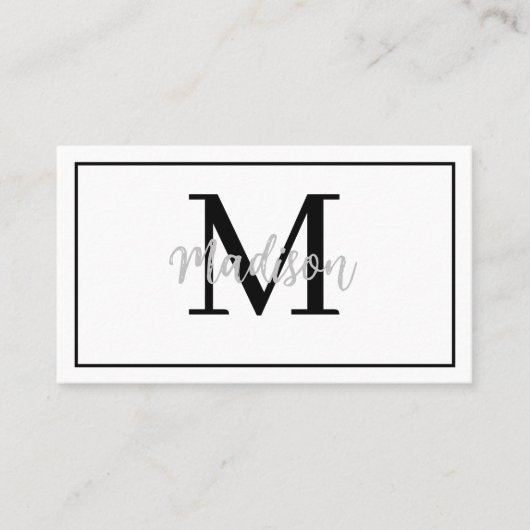 Monogram minimalistisch Modern White Visitekaartje (Voorkant)