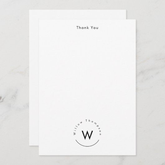 Monogram minimalistisch modern wit bedankkaart (Voorkant / Achterkant)