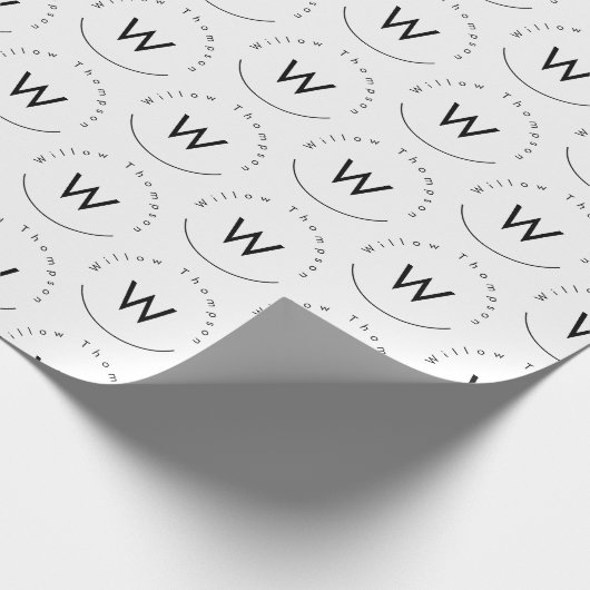 Monogram minimalistisch modern wit cadeaupapier (Hoek)