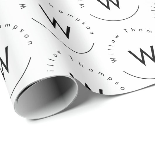 Monogram minimalistisch modern wit cadeaupapier (Rol Hoek)