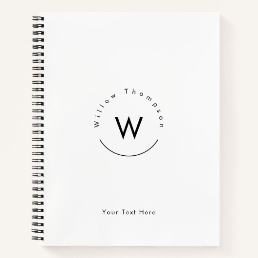 Monogram minimalistisch modern wit notitieboek (Voorkant)