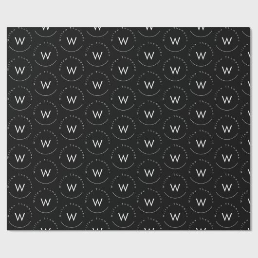 Monogram Minimalistisch Modern Zwart Cadeaupapier (Vlak)