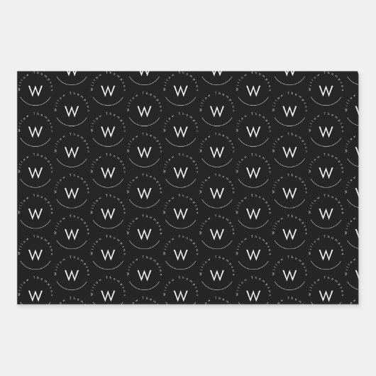 Monogram Minimalistisch Modern Zwart Inpakpapier Vel (Voorkant 2)