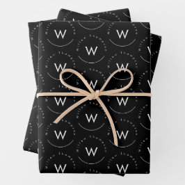 Monogram Minimalistisch Modern Zwart Inpakpapier Vel
