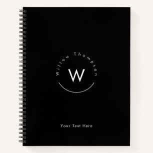 Monogram Minimalistisch Modern Zwart Notitieboek