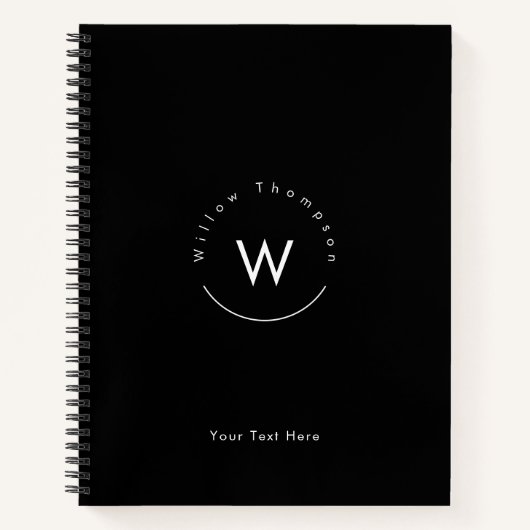 Monogram Minimalistisch Modern Zwart Notitieboek (Voorkant)